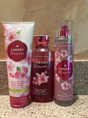 Bath & Body Works Cherry Blossom Set of Body Spray , Body Creme , Body Wash! NEW